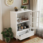 Minimalist Buffet Cabinet with Double Glass Doors and Drawer, Wooden Storage Sideboard Cupboard for Living room, Hallway