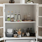 Minimalist Buffet Cabinet with Double Glass Doors and Drawer, Wooden Storage Sideboard Cupboard for Living room, Hallway