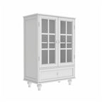 Minimalist Buffet Cabinet with Double Glass Doors and Drawer, Wooden Storage Sideboard Cupboard for Living room, Hallway