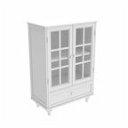 Minimalist Buffet Cabinet with Double Glass Doors and Drawer, Wooden Storage Sideboard Cupboard for Living room, Hallway