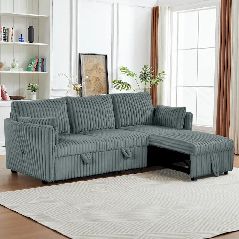 Modern Fabric Sleeper Sectional with USB and 2 pillows