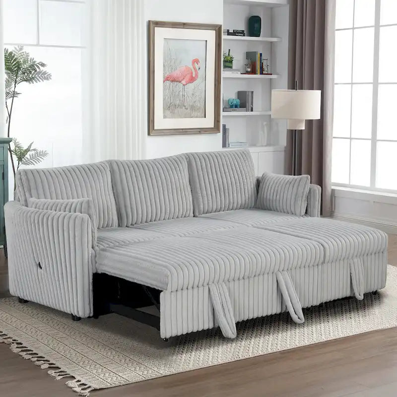Modern Fabric Sleeper Sectional with USB and 2 pillows