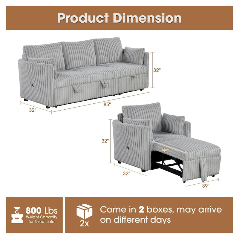 Modern Fabric Sleeper Sectional with USB and 2 pillows