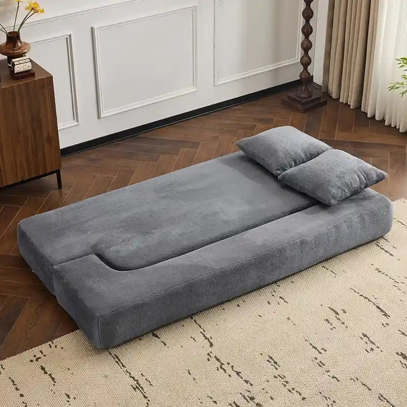 Transformable Sectional Sofa with 3 Ottoman Stools - Supportive Foam Fold-Out Bed, Compact Chenille Lounger