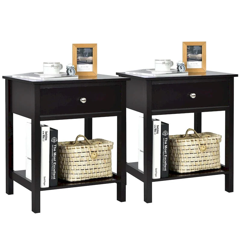 Gymax 2PCS 2-Tier Nightstand Modern Side End Table w/ Drawer & Open