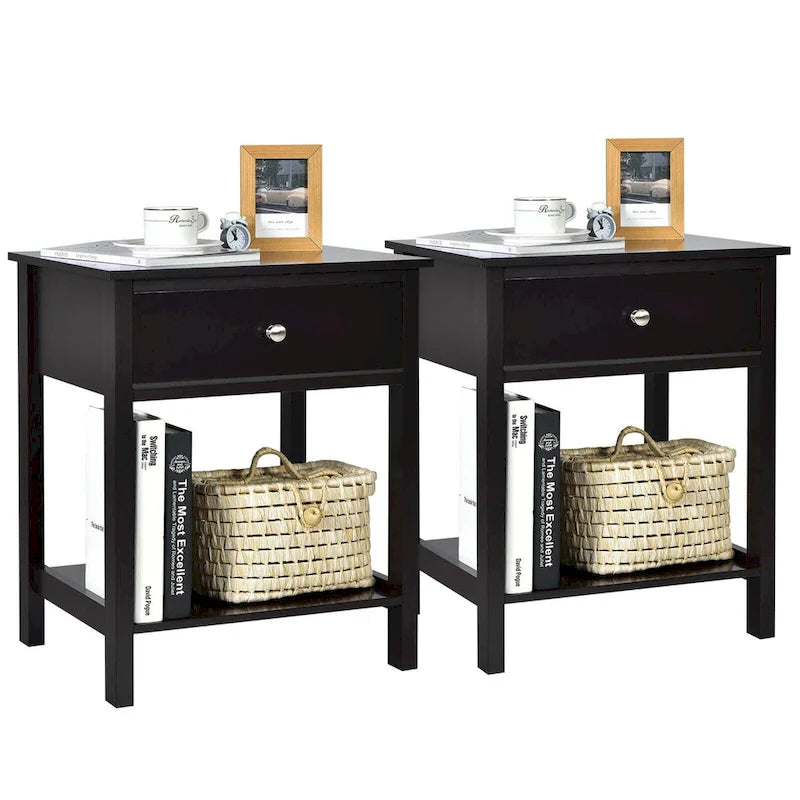 Gymax 2PCS 2-Tier Nightstand Modern Side End Table w/ Drawer & Open