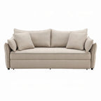 Leif Sofa with Full Size Pull Out Sleeper, 87 Inch Wood, Beige Fabric