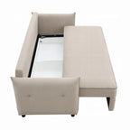 Leif Sofa with Full Size Pull Out Sleeper, 87 Inch Wood, Beige Fabric