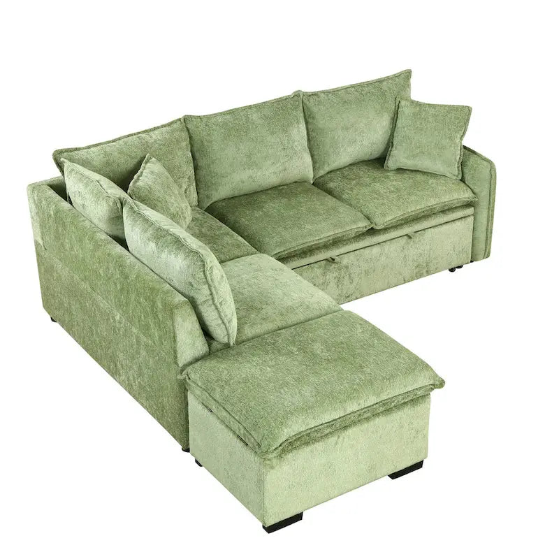 Roomfitters Convertible Sofa Bed Sectional Sleeper with Storage Ottoman, Two Pillows, USB Ports, and Power Sockets