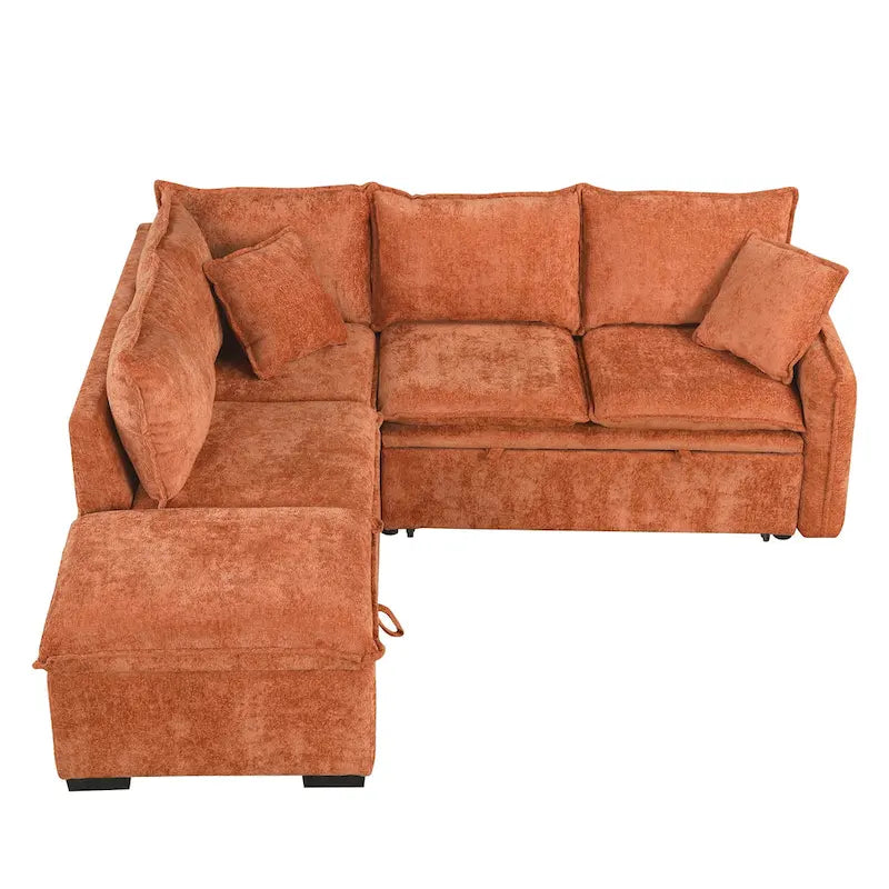 Roomfitters Convertible Sofa Bed Sectional Sleeper with Storage Ottoman, Two Pillows, USB Ports, and Power Sockets