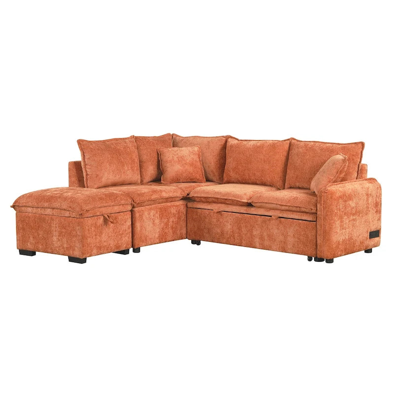 Roomfitters Convertible Sofa Bed Sectional Sleeper with Storage Ottoman, Two Pillows, USB Ports, and Power Sockets
