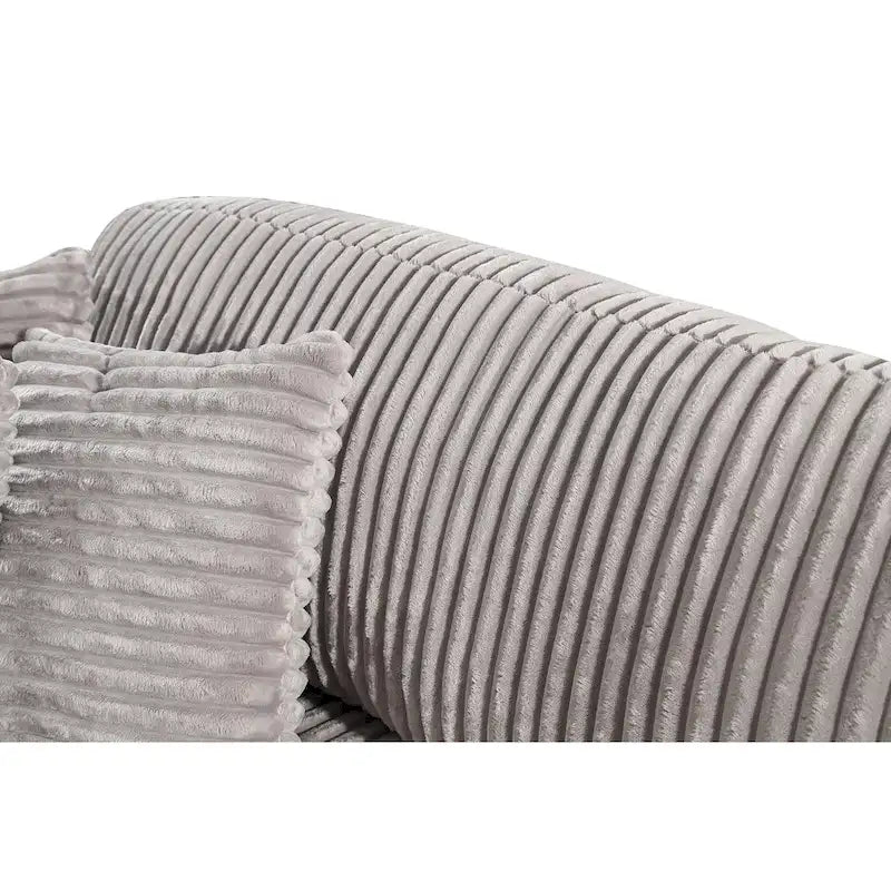 93.25 Corduroy Corner Sleeper Sofa with Deep Seat & 6 Pillows - Modern Convertible Sectional