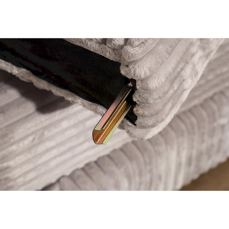 93.25 Corduroy Corner Sleeper Sofa with Deep Seat & 6 Pillows - Modern Convertible Sectional