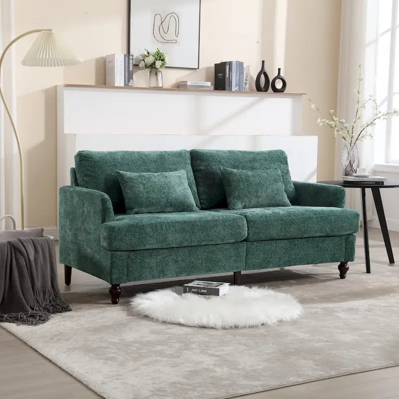 Green 68.9 Chenille 2-Seater Sofa with Detachable Cushions and Wooden Legs