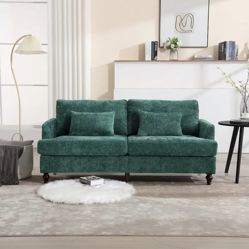 Green 68.9 Chenille 2-Seater Sofa with Detachable Cushions and Wooden Legs