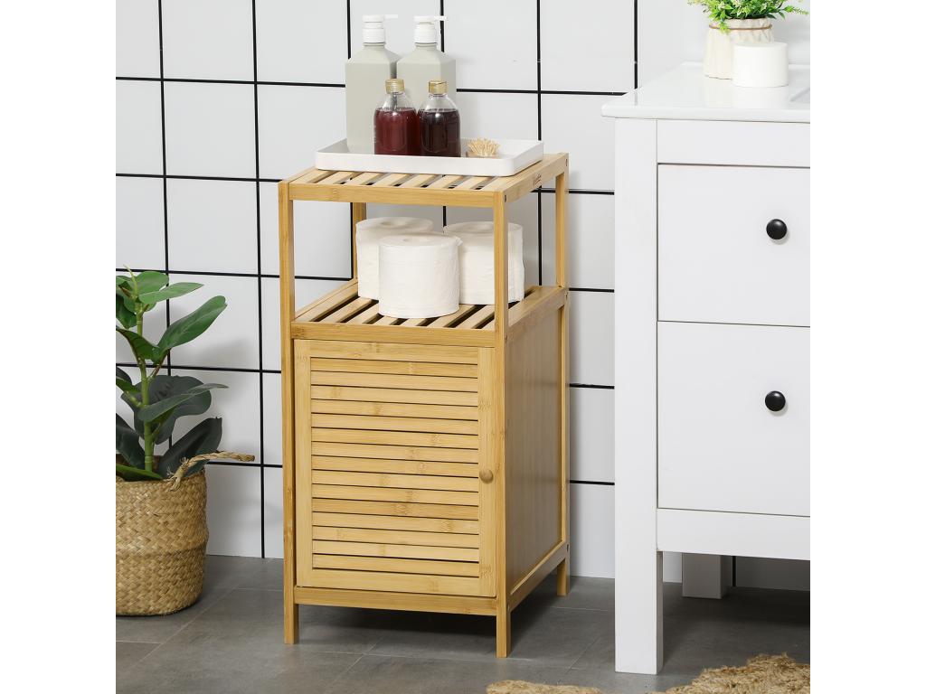 Bathroom storage cabinet with 1 door and 2 shelves, Lysvia varnished wood, FQLM19520