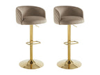 Set of 2 velvet and gold metal bar stools - Adjustable height - Beige - Elariva MMMG05407