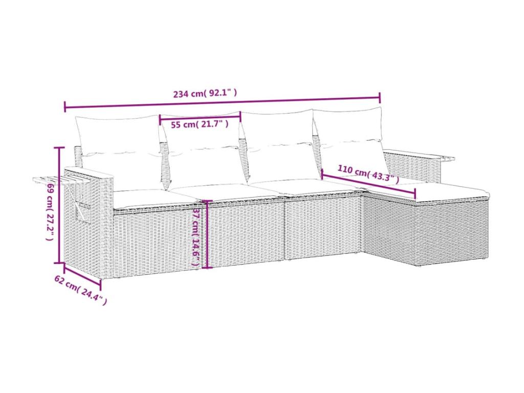 5-piece garden furniture set with cushions, black woven resin DPBB61663