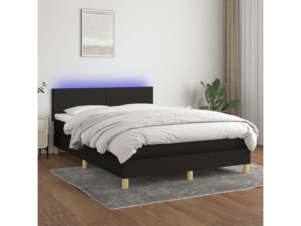 Upholstered bed base with mattress and LED lighting, black, 140x190 cm, fabric CHLC12543