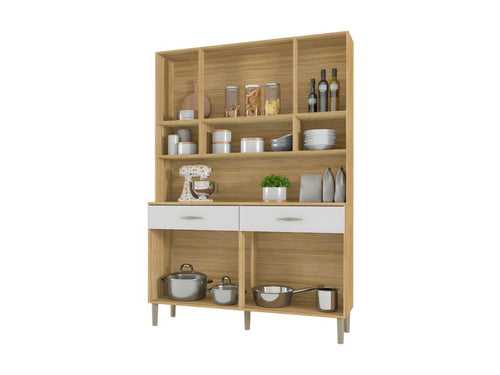 Kitchen Buffet with 8 Doors and 2 Drawers, Oak and White, W 121.4 cm, H 173.5 cm, D 36.3 cm, VUXX66698