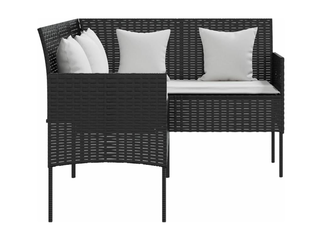 5-piece L-shaped sofa set with cushions, black woven resin DICV34355