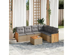 7-piece garden furniture set with cushions, beige woven resin JPYR22732