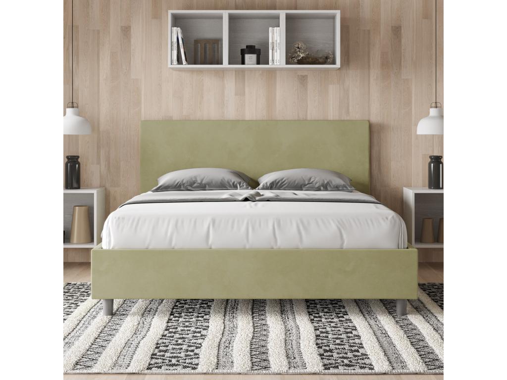 Bed with upholstered slatted base 160x210 microfiber green Lysvia GLAU77179