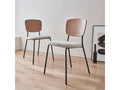 Set of 2 chairs with textured white loopback seat - curved poplar wood backrest - matte black metal legs PYTU51869