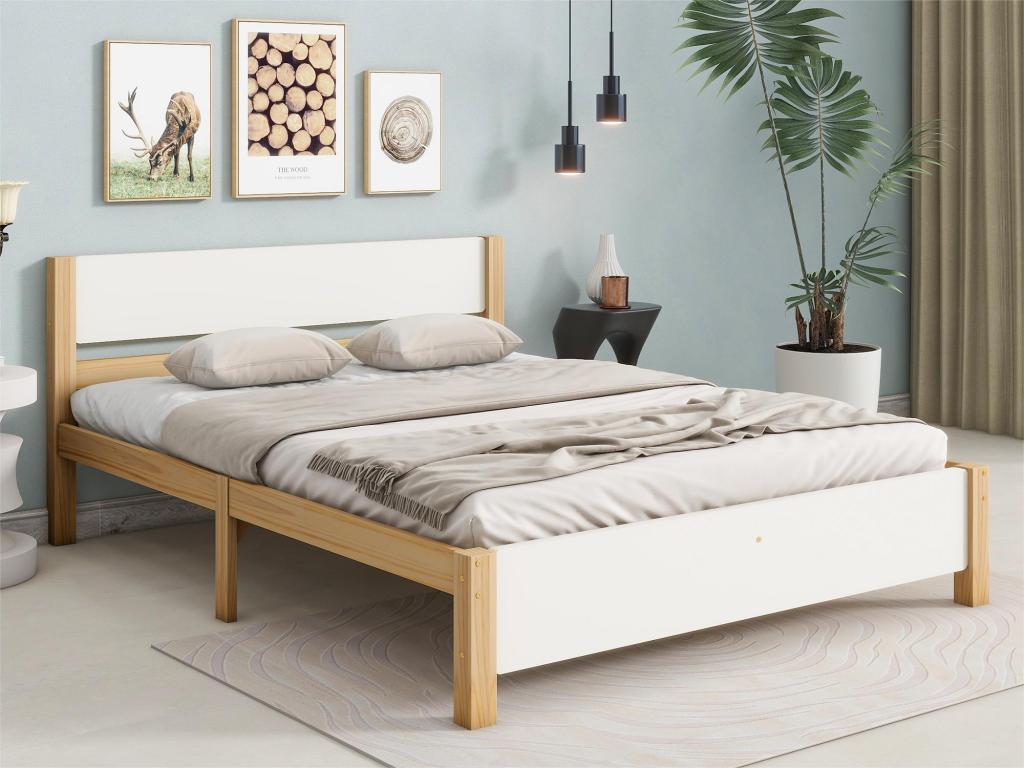 Single bed 140x200cm with wooden frame - White WSSB84145
