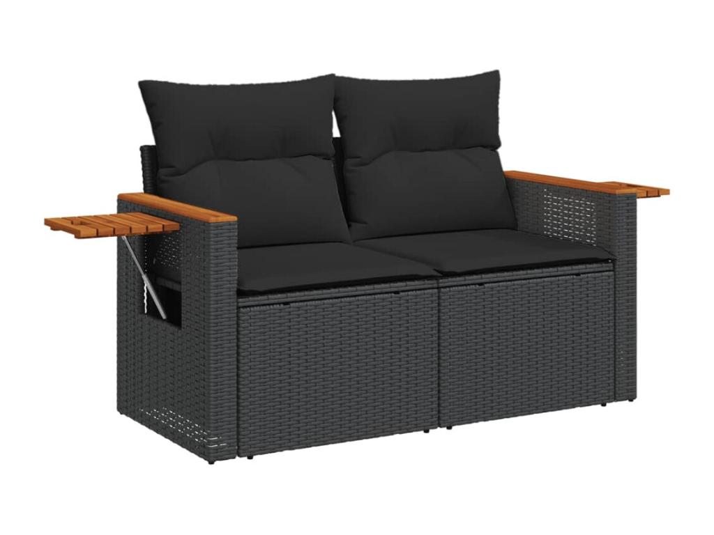 6-piece garden furniture set with cushions, black woven resin MBXF39297