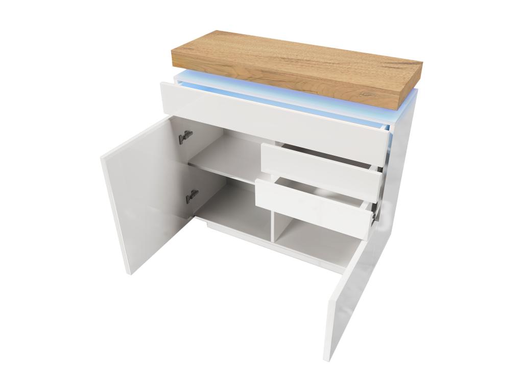 Chest of drawers with LED lighting - 3 drawers and 2 doors with adjustable shelves - White ZLYG31653