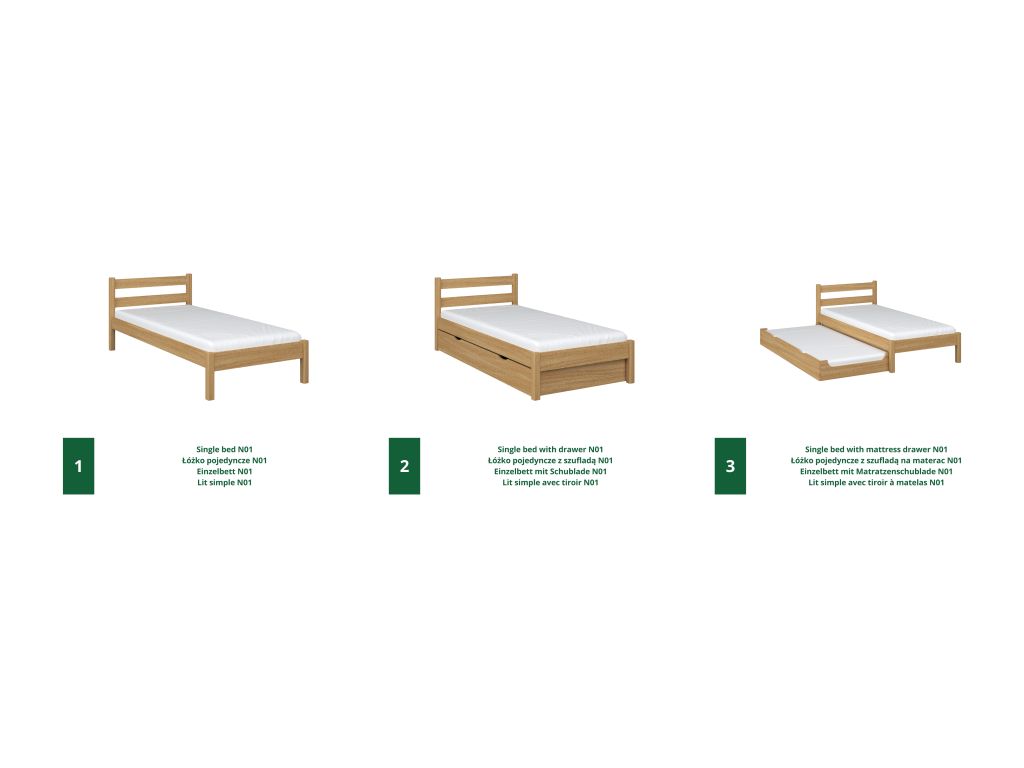 Oak Trundle Bed N01 Natural Oak 100x190 MWBG91277