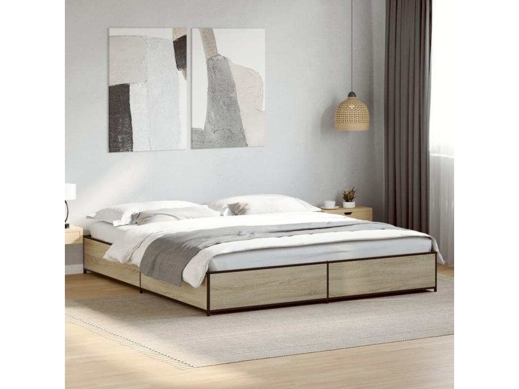 Oak bed frame 200x200 engineered wood and metal OXEC38017