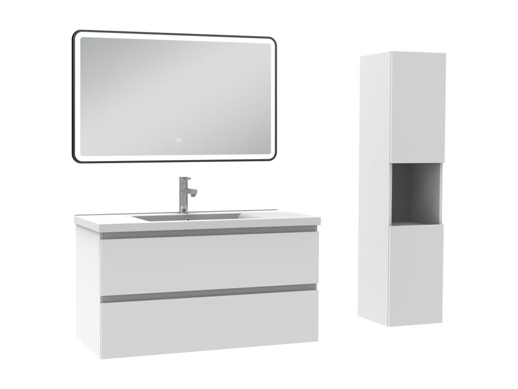 100cm Bathroom Vanity Unit with Mirror Column, 3 Colors, White ZEPM90341