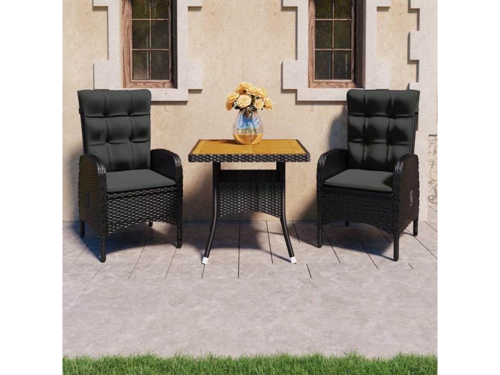 3-Piece Garden Dining Set, Wicker Resin and Black XHOF85247