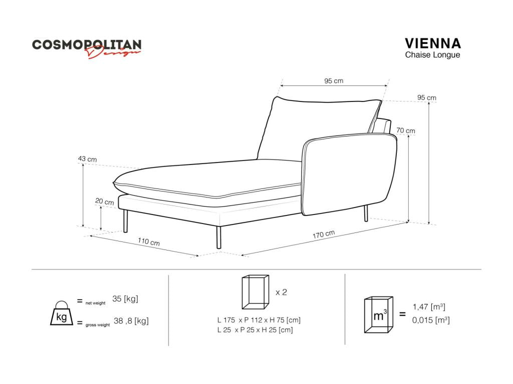 Elariva - Right-facing chaise longue in dark blue velvet - 170x110x95cm ACXA95209