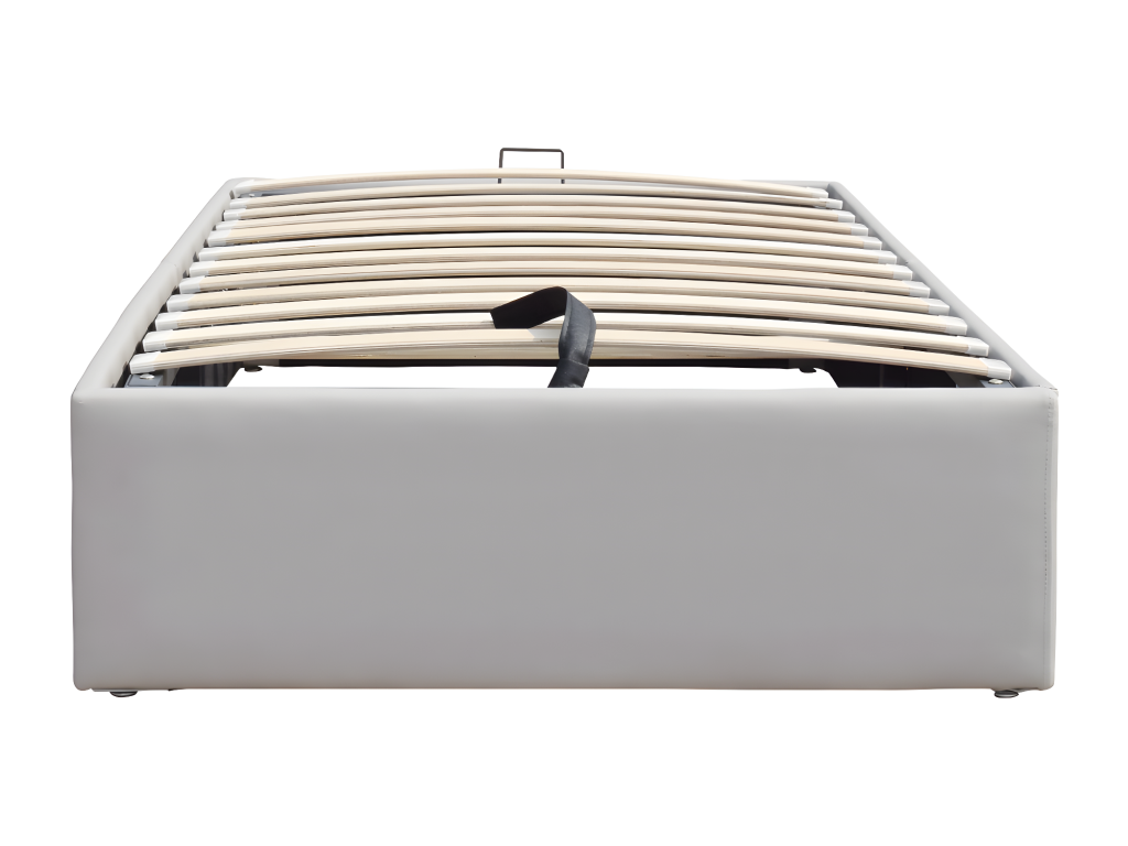 Grey Storage Bed 90x190cm with Legs, Quick Assembly, Easy-Clean PVC Upholstery ZVQW49189