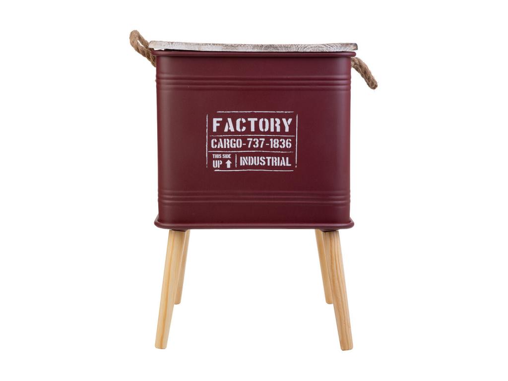 Metal box shelf with wooden top and feet and red printed rope handles, 41x41x37/61. SGQX06741