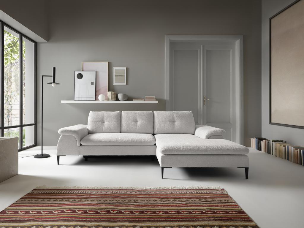 Elariva XDOA87736 Right-Hand Corner Sofa Bed in White Bouclé Fabric