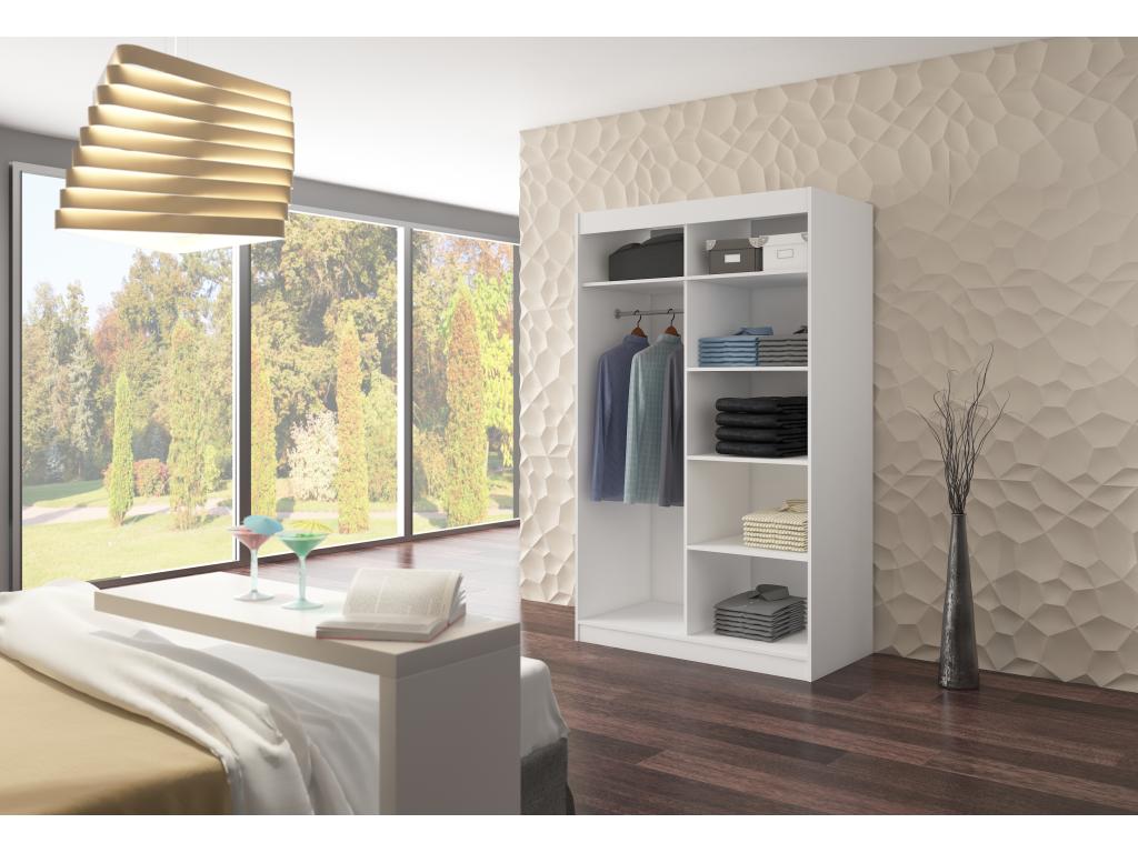 Small black and white bedroom wardrobe with 2 sliding doors, 120cm, BWAU85341