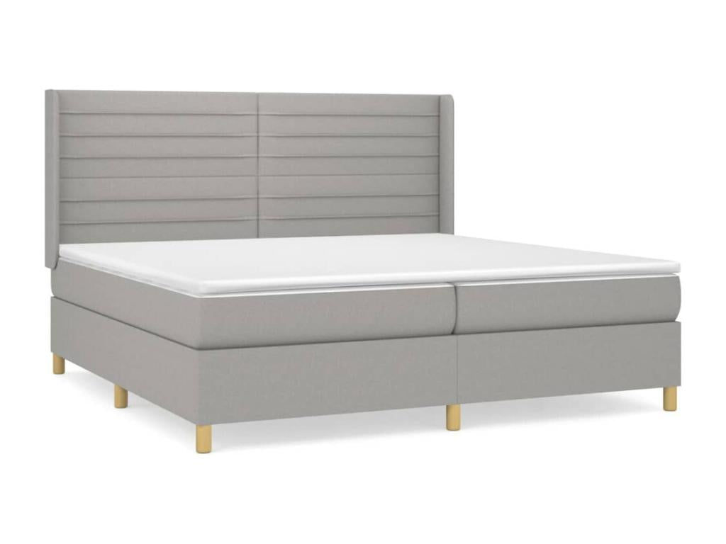 Upholstered bed base with mattress, light grey, 200x200cm, fabric QIXQ84444