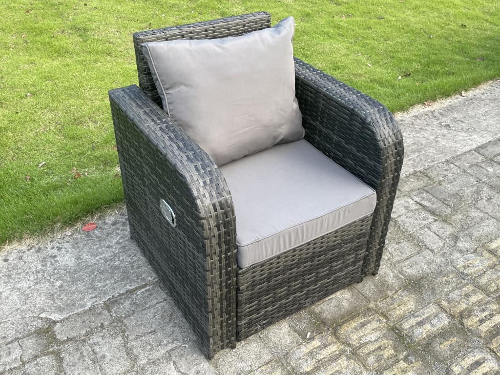 6-seater rattan garden furniture set with sofa, stools, rectangular coffee table, and chair. MéElariva dark grey WUZX09596