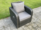 6-seater rattan garden furniture set with sofa, stools, rectangular coffee table, and chair. MéElariva dark grey WUZX09596