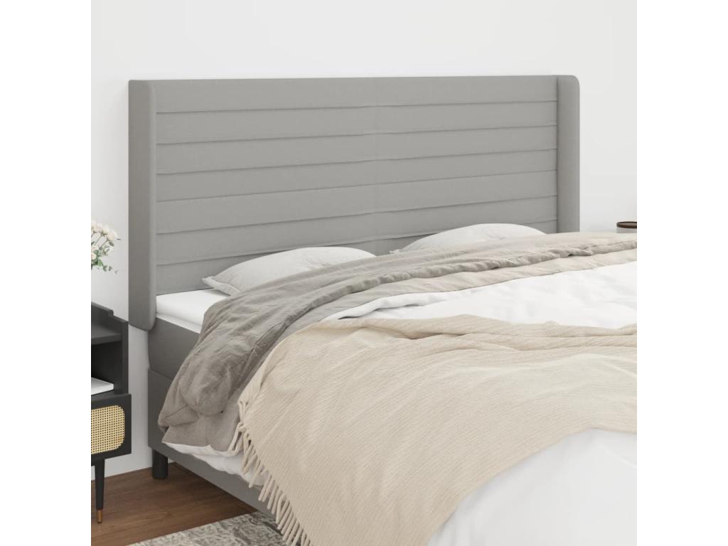 Headboard with wings, light grey, 203x16x118/128 cm, fabric OWJL70400