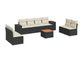 9-piece garden furniture set with cushions, black woven resin GWXM07952