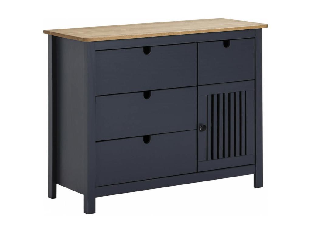 Elariva - Chest of Drawers with 4 Drawers and 1 Door, Waxed Wood and Dark Grey, SMPC50227