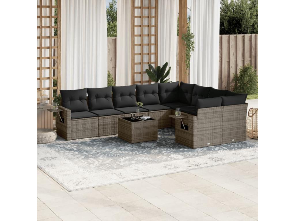Garden furniture set with cushions, 10 pieces, grey woven resin EPRJ98413