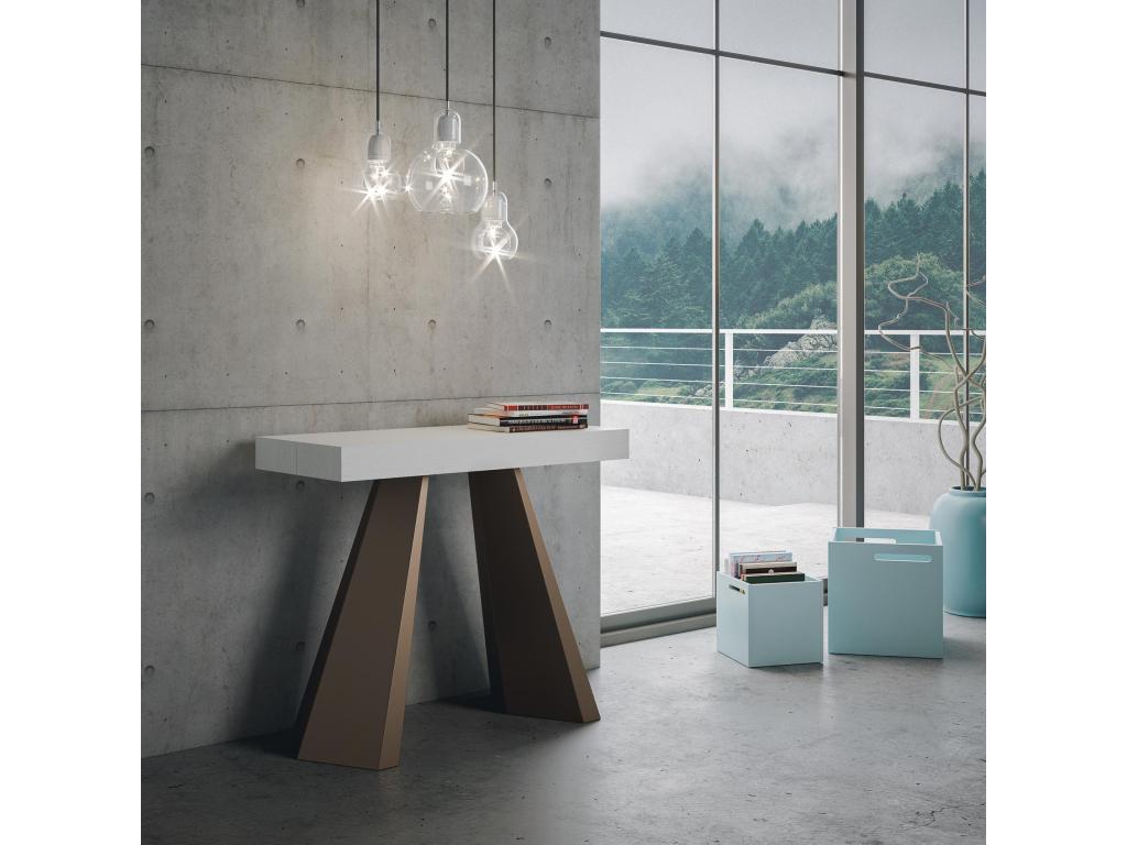 Extendable console table 90x40/300 cm Diamante White Ash with Bear frame QEWT08620