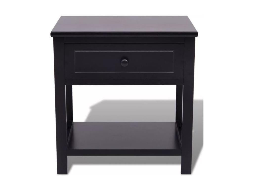 Bedside table with 1 drawer and 1 top, solid black paulownia wood - Set of 2 QWRB50109