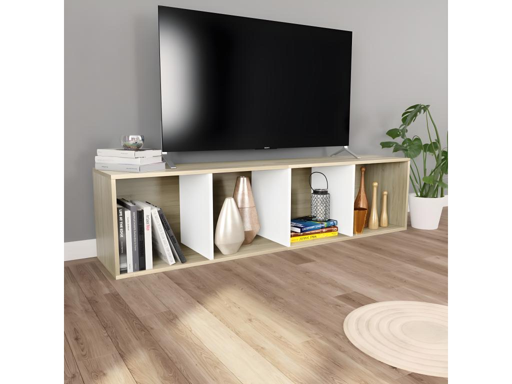 White and oak bookcase/TV unit, 36x30x143 cm, VHXT49489